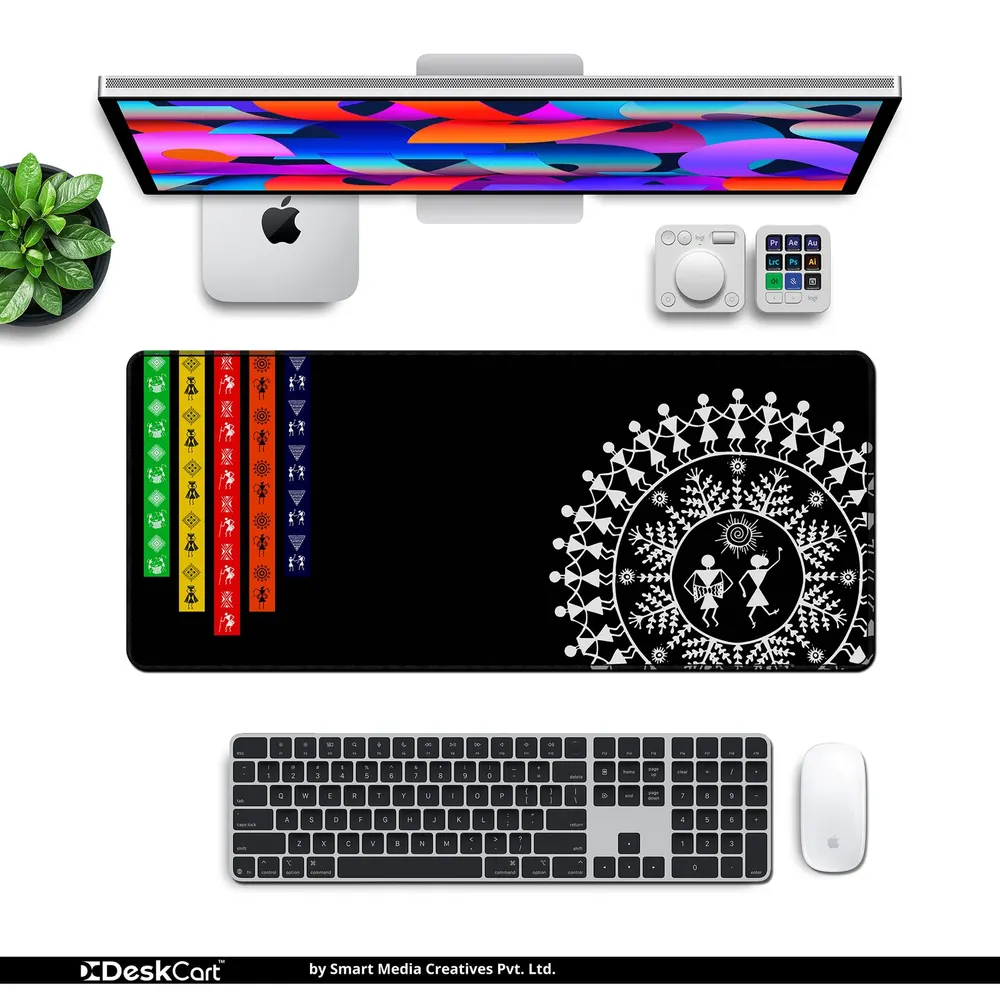 DeskCart Tribal Rhythm desk mat with folk motifs