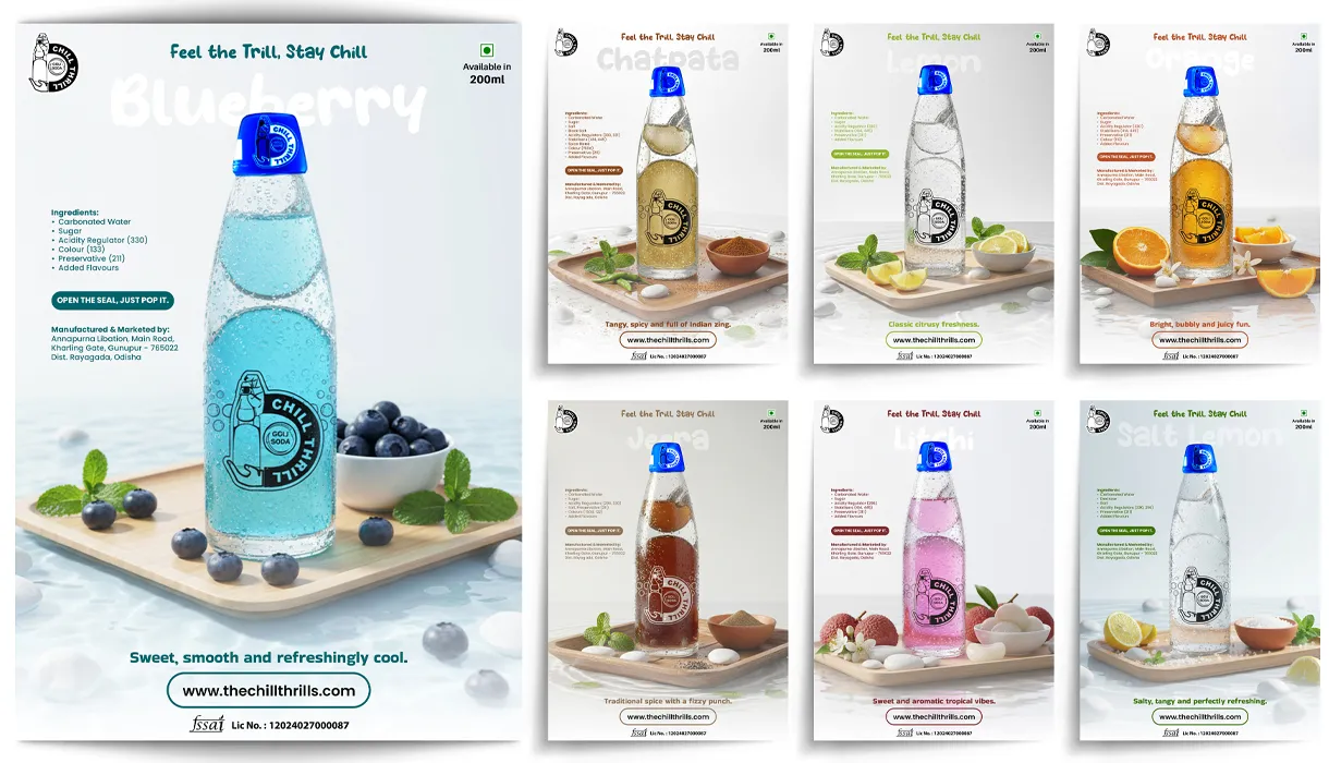 Clean white Chill Hills product poster series