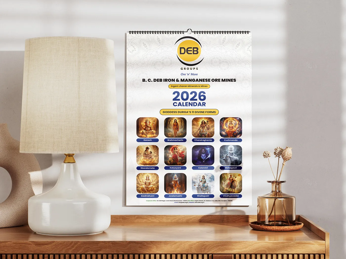 DEB Groups 2026 wall calendar featuring Goddess Durga's nine divine forms