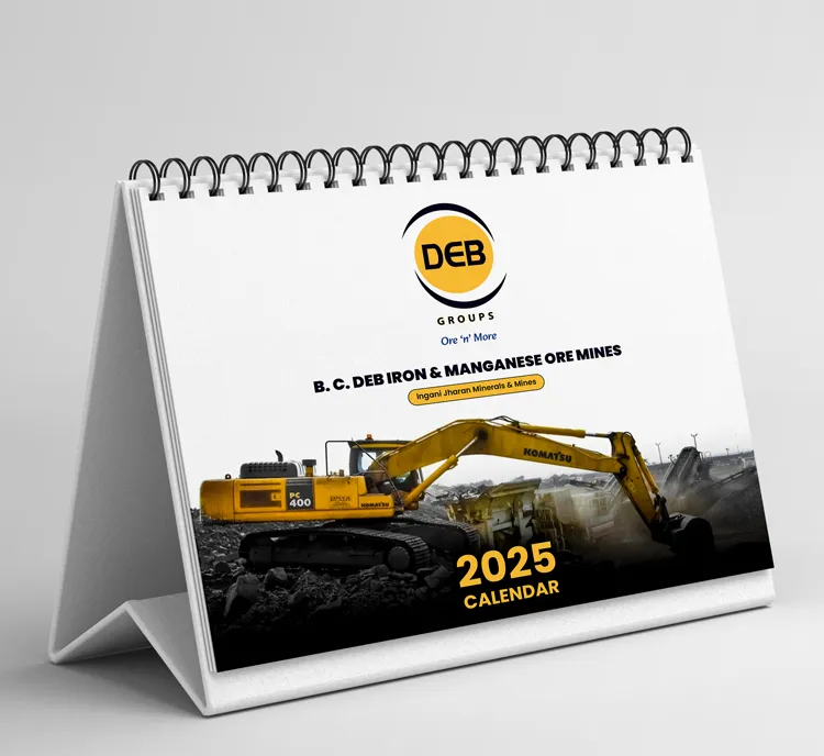 DEB Groups 2025 desk calendar with excavator photography