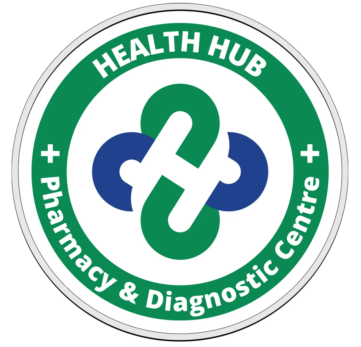Health Hub circular seal logo in green and blue