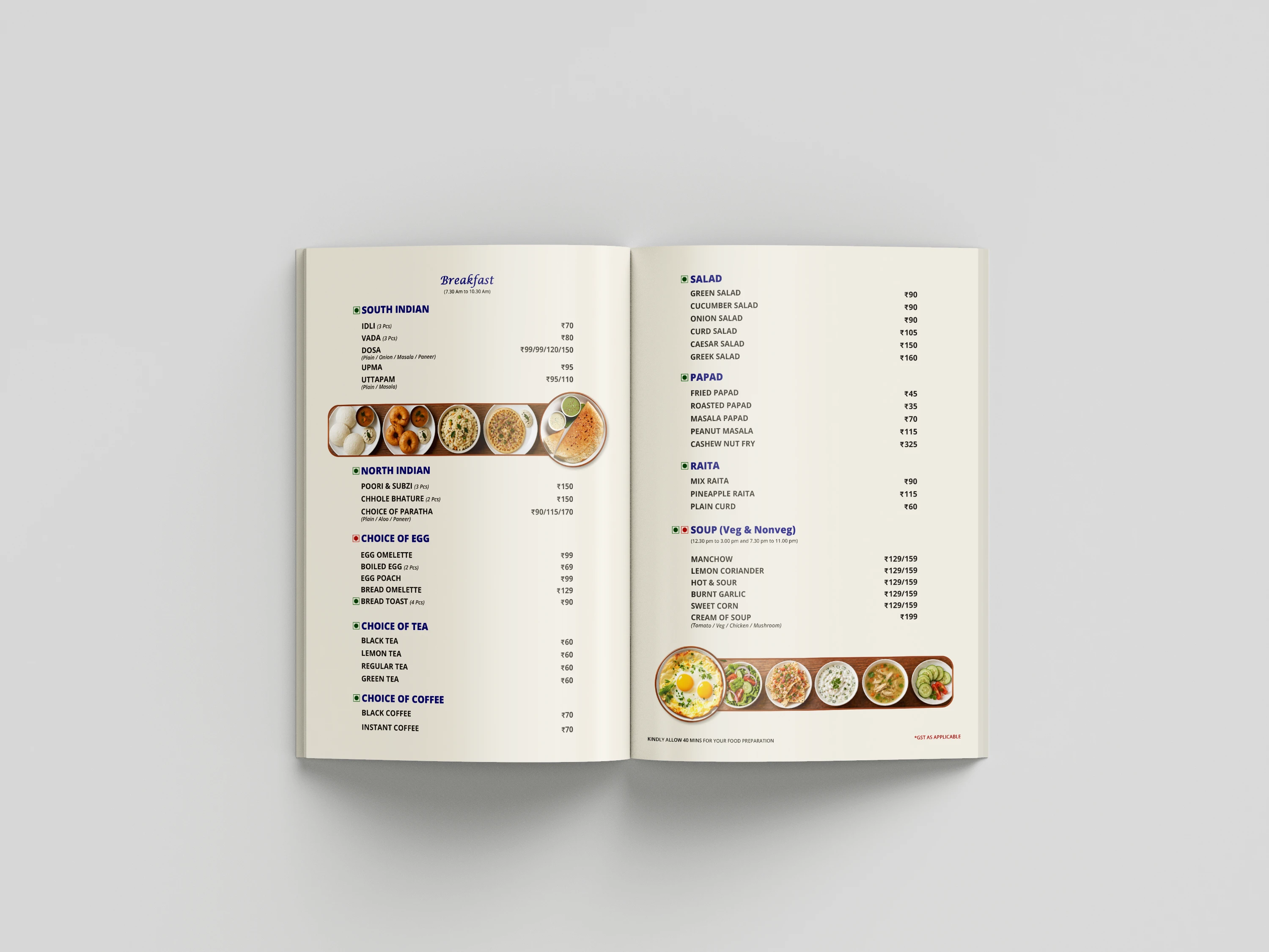Pinky's Kitchen menu book spread