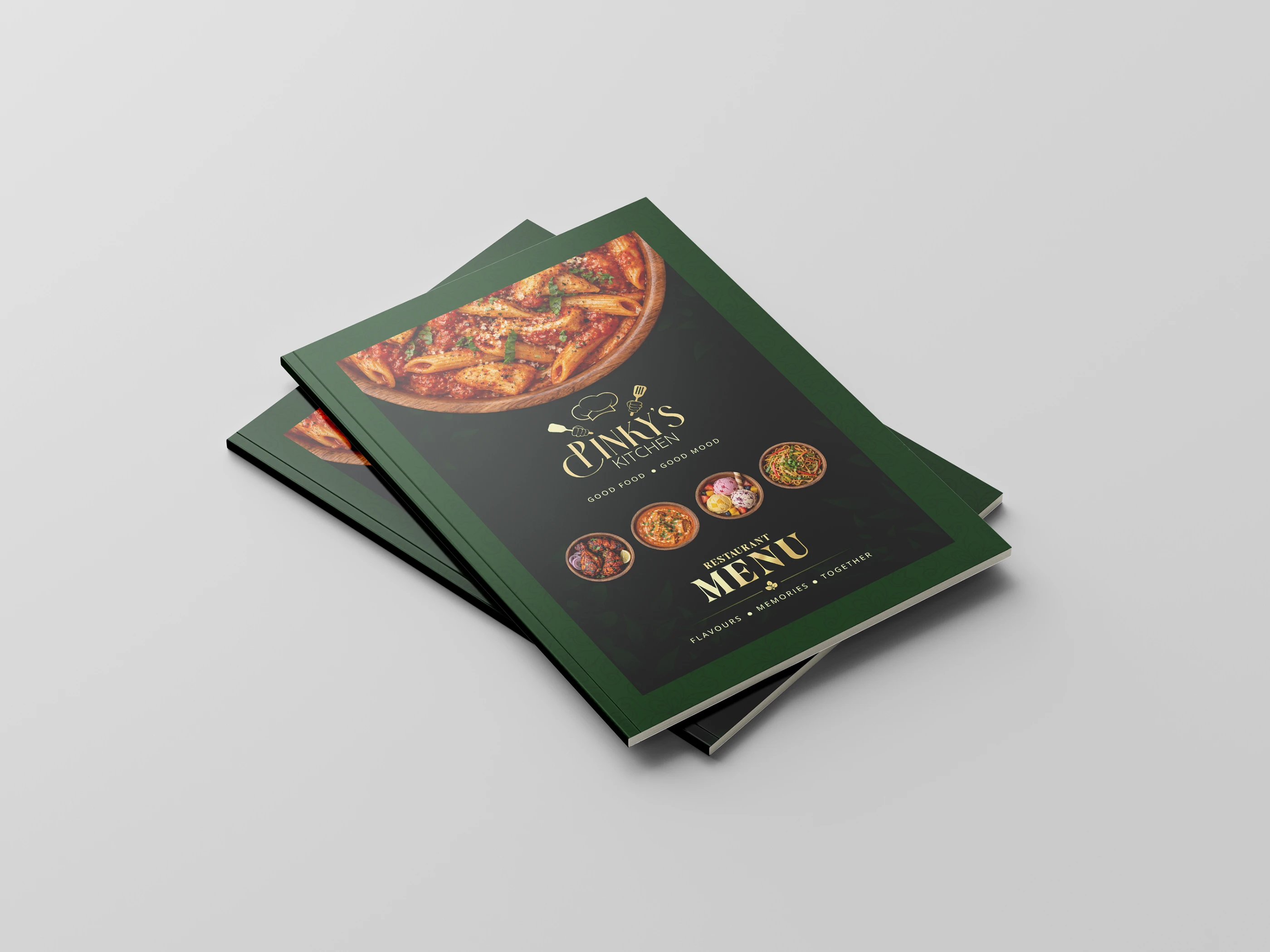 Green Pinky's Kitchen restaurant menu book designed for S N Eco Resort