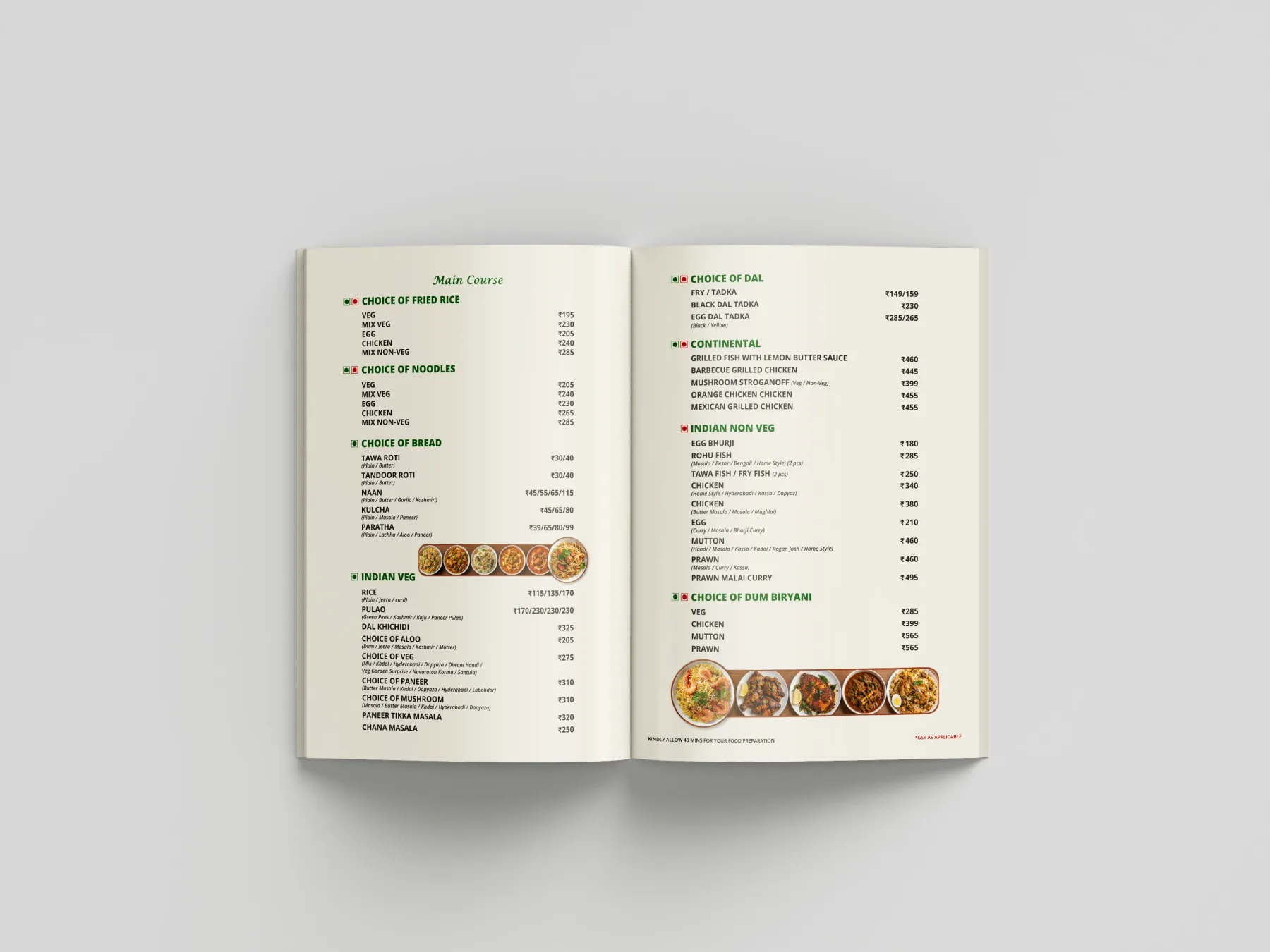 Pinky's Kitchen menu book design detail